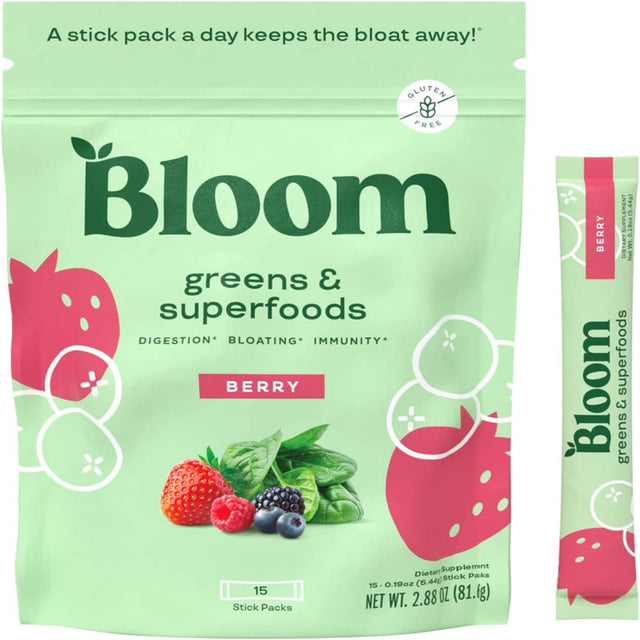 Bloom Nutrition Super Greens Powder Smoothie Mix, 15 Stick Packs - Probiotics for Digestive Health & Bloating Relief for Women, Digestive Enzymes with Organic Superfoods for Gut Health (Variety)