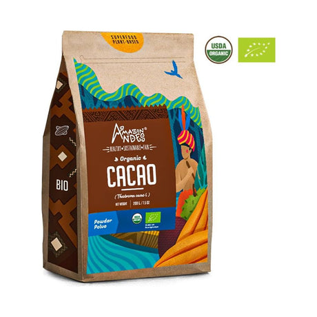 Cacao Powder (Theobroma Cacao L) - Rich Source of Proteins & Dietary Fibers - Use with Juices & Smoothies - Non GMO, Vegan & Gluten Free - 200Grams / 7 Ounces (20 Servings) - Made in Peru