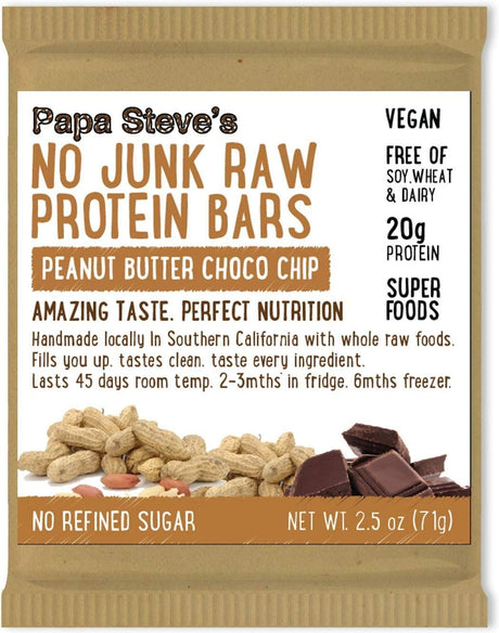 Papa Steve'S No Junk Raw Protein Bars, Dairy Free Peanut Butter Choco Chip, 2.5 Oz, 10 Count