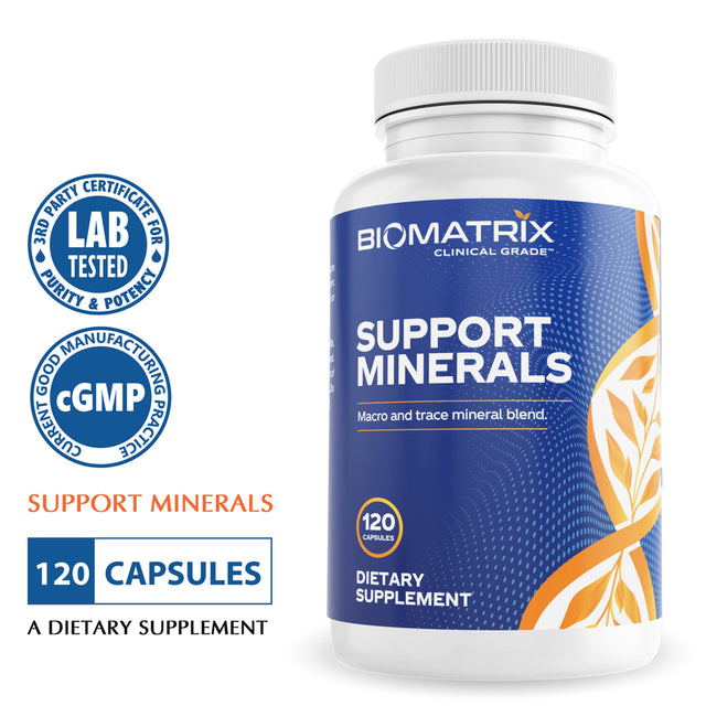 Biomatrix Support Minerals Supplement | Zinc, Copper, Calcium, Magnesium - Muscle Health, 120 Caps