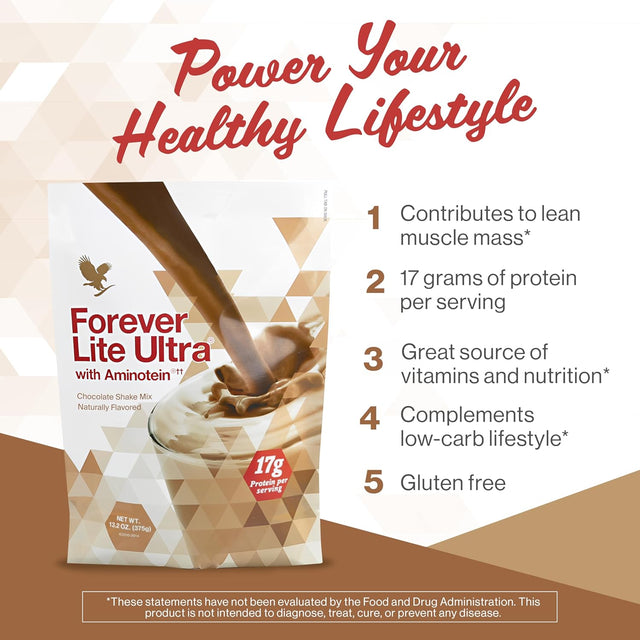 Forever Lite Ultra with Aminotein Nutrition Chocolate Shake 13.2 Oz(17G of Protein per Serving)