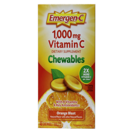 Emergen-C 1,000 Mg Vitamin C Dietary Supplement Orange Blast Chewables 40 Tablets Pack of 2