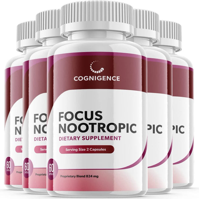 Cognigence - Focus Nootropic - Memory Booster Dietary Supplement for Focus, Memory, Clarity, & Energy - Optimal Mental Performance Extra Strength Premium Formula - 300 Capsules (5 Pack)