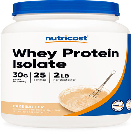 Nutricost Whey Protein Isolate Powder Cake Batter (2 LB) - Gluten Free & Non-Gmo