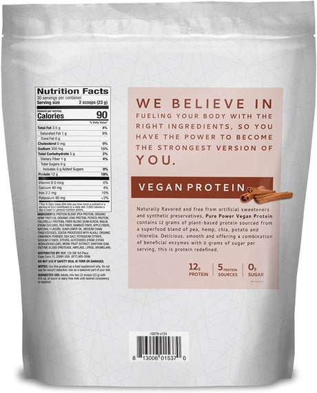 Dr. Mercola Vegan Protein, Sweet Cinnamon, 24.3 Ounces (1 Lb. 8.3 Ounces) Pea, Hemp, Chia, Potato, and Chlorella - Non GMO, Gluten Free, Soy Free