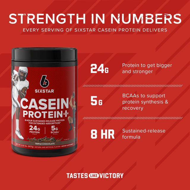 Six Star Casein Protein Powder Plus, 24G Protein, Triple Chocolate, 2 Lbs, 23 Servings