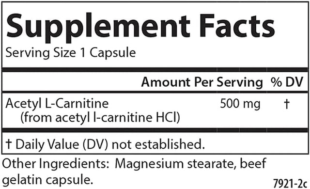 Carlson - Acetyl L-Carnitine, 500 Mg, Cognitive Health, Brain Function & Energy Production, 120 Capsules