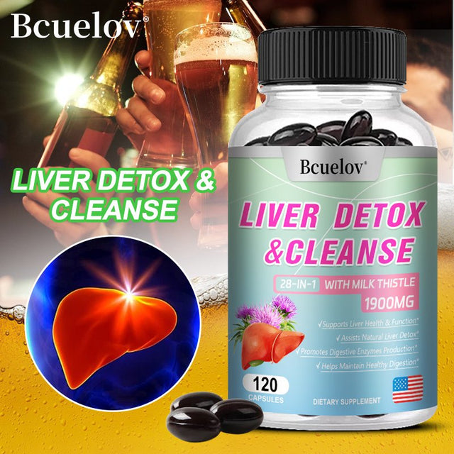 Bcuelov Liver Cleanse Detox & Repair - 28+ Herbs - Premium Liver Health Formula - Liver Support Detox Cleansing Supplement