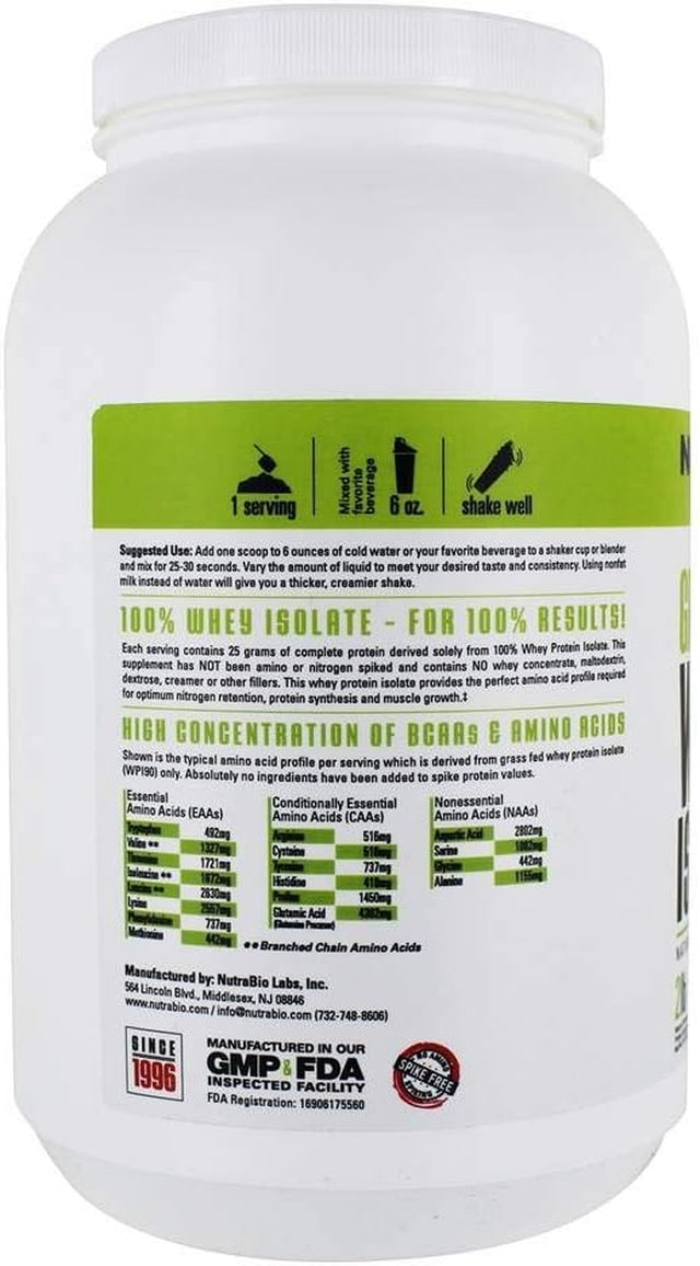 Nutrabio Grass Fed Whey Isolate Protein Powder - 25G of Protein per Scoop - Sugar Free Natural Lean Muscle Protein Supplement - Vanilla - 2 Pounds, 29 Servings