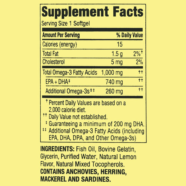 Spring Valley Omega-3 Fish Oil for Heart and Brain Health, Dietary Supplement Softgels, 1000 Mg, 60 Count