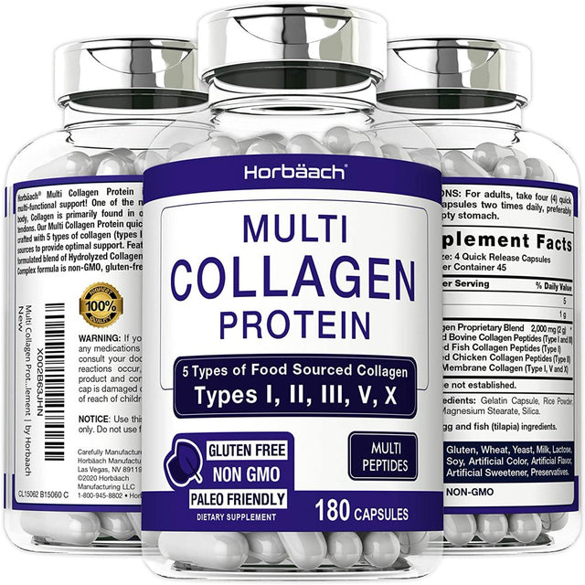 Multi Collagen Protein 2000 Mg | 180 Capsules | Type 1, 2, 3, 5, 10 | by Horbaach