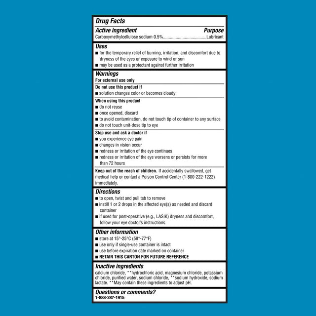 Equate Restore plus Carboxymethylcellulose Sodium Lubricant Eye Drops, 0.1 Fl Oz, 70 Count