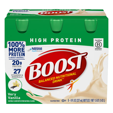 BOOST High Protein Nutritional Drink, Very Vanilla, 20 G Protein, 6 - 8 Fl Oz Bottles