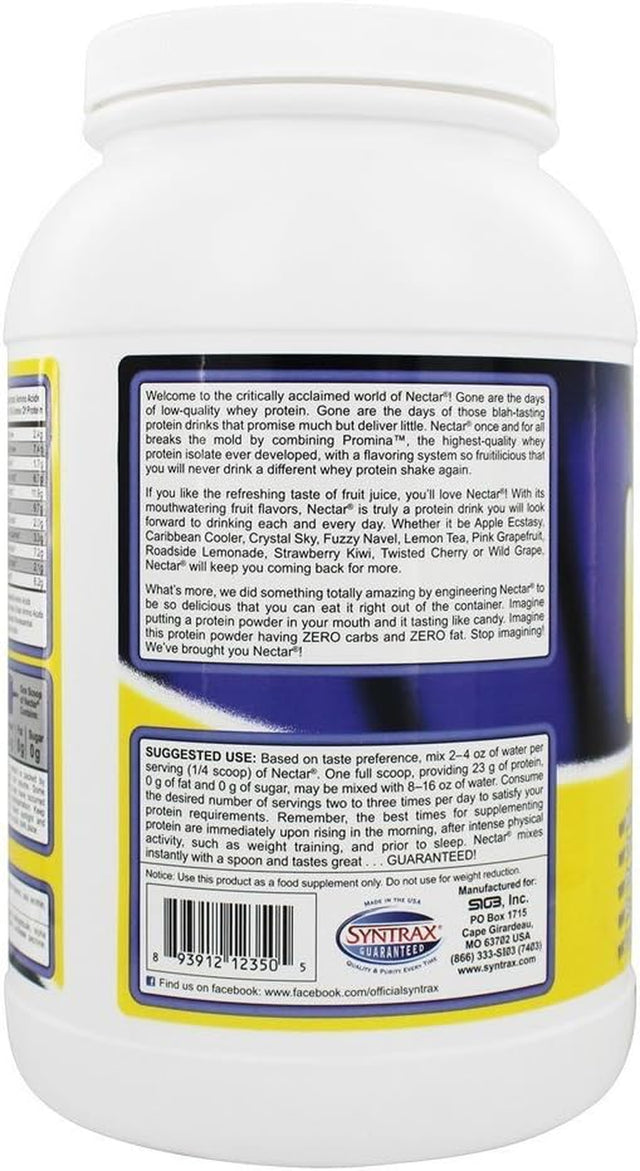 Syntrax Nutrition Nectar, 100% Whey Protein Isolate, Refreshing Fruit Flavored Protein Powder, Caribbean Cooler, 2 Lbs