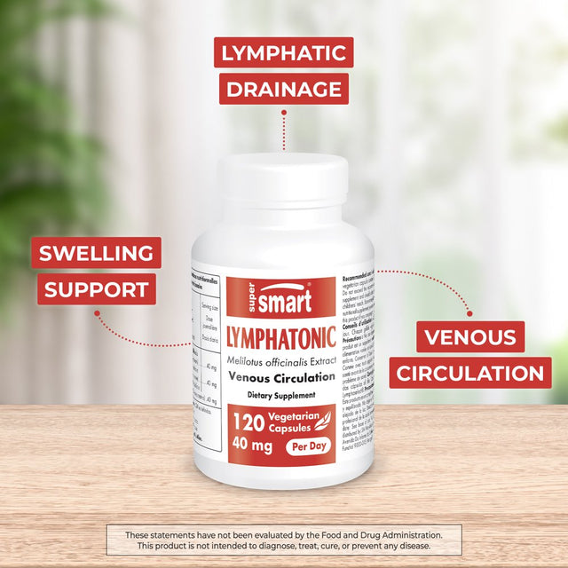 Supersmart - Lymphatonic 40 Mg per Day - Lymphatic Drainage Supplement - Swelling Relief & Veinotonic Pills | Non-Gmo & Gluten Free - 120 Vegetarian Capsules