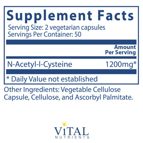 Vital Nutrients - NAC (N-Acetyl-L-Cysteine) - Vegan Formula - Supporting Sinus and Respiratory Health - 100 Vegetarian Capsules per Bottle - 600 Mg