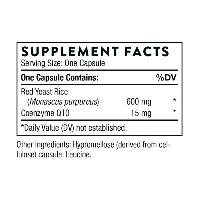 Thorne Red Yeast Rice + Coq10, Maintain Healthy Cholesterol Levels and Supports Cardiovascular Health, Gluten-Free, Dairy-Free, 120 Capsules