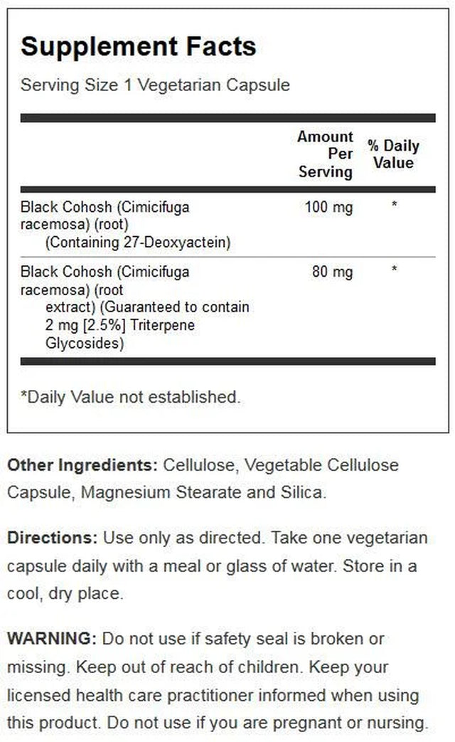 Solaray Black Cohosh Root Extract 80 Mg | One Daily Womens Health & Menopause Support Supplement | Non-Gmo, Vegan & Lab Verified | 30 Vegcaps