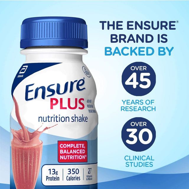 Ensure plus Nutrition Shake with 16 Grams of Protein, Meal Replacement Shakes, Strawberry, 8 Fl Oz (Pack of 24)