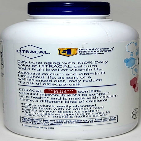 Citracal Calcium Supplement Maximum plus + D3. 280 Coated Caplets Each Bottle. Pack of 2 Bottles.