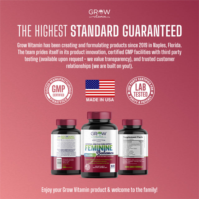 Candida Support for Female, Feminine Balance Complex | Oregano & Caprylic Acid Blend | Detox & Cleanse Probiotics | Supports Healthy Intestinal Flora & Immune Function for Women | Grow Vitamin