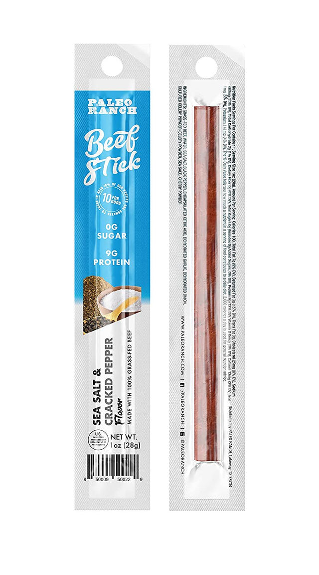 PALEO RANCH, Sea Salt & Cracked Pepper Protein Stick, 100% Grass-Fed, 30 Ct