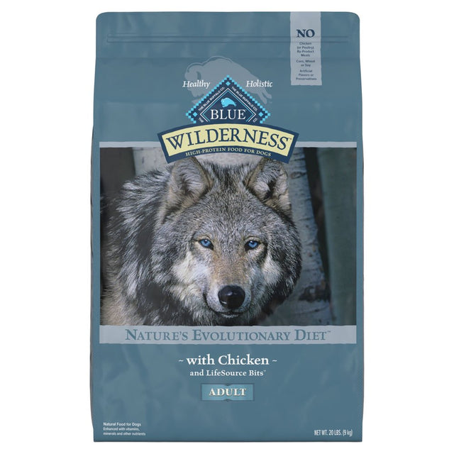 Blue Buffalo Wilderness High Protein Chicken Dry Dog Food for Adult Dogs, Grain-Free, 20 Lb. Bag