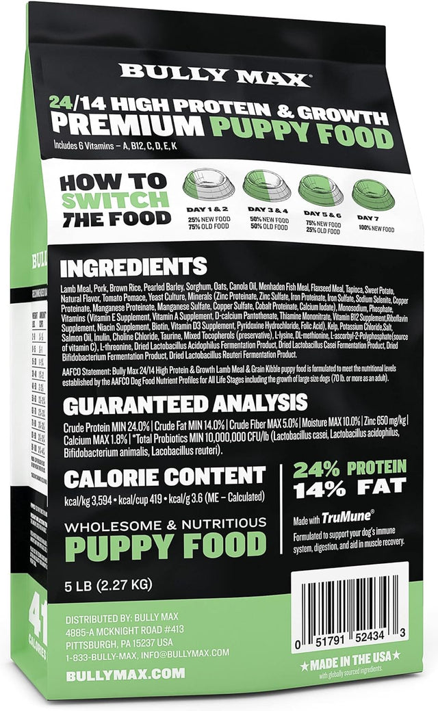 Puppy Food 24/14 High Protein & Growth Formula - Natural Dry Dog Food with Lamb and Rice for Small Dogs and Large Breed Puppies - Slow-Cooked, Sensitive Stomach Pet Food, 5-Pound Bag