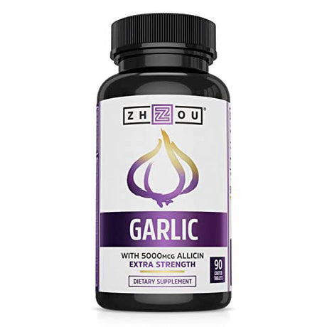 Zhou Extra Strength Odorless Garlic with Allicin, Powerful Immune System Support, Blood Pressure and Cholesterol, 90 CT