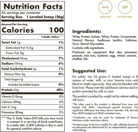 Solgar Grass Fed Whey to Go Protein Powder Vanilla, 2 Lb - 20G of Grass-Fed Protein from New Zealand Cows - Great Tasting & Mixes Easily - Supports Strength & Recovery -, 36 Servings