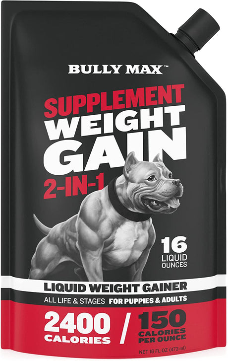 Weight Gainer Liquid for Puppies & Adult Dogs | 2-In-1 High Calorie Multivitamin Dog Supplements & Vitamins for Weight Gain with Omega 3 & Whey Protein for All Breeds & Ages - 16 Oz Bag