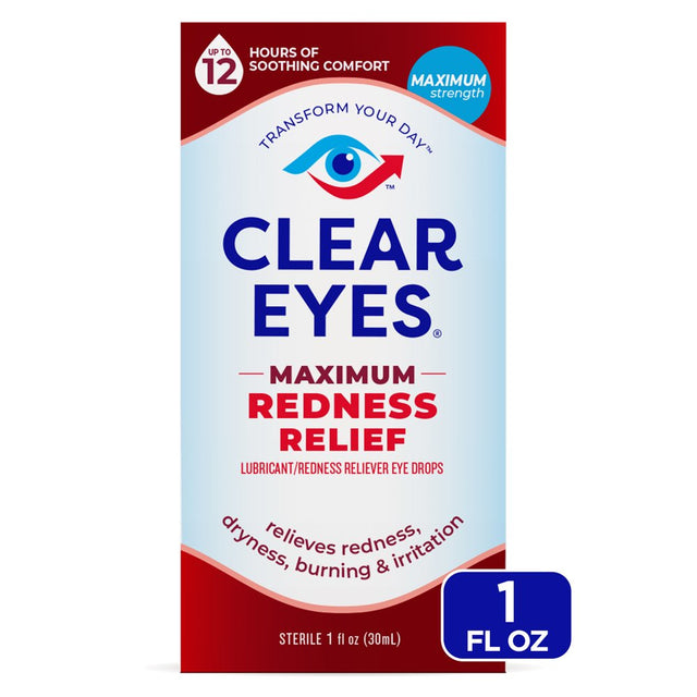 Clear Eyes Maximum Redness Eye Relief Lubricant Eye Drops, 1 Fl Oz