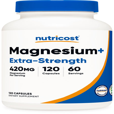 Nutricost Magnesium+ Extra Strength 420Mg, 120 Capsules - 60 Servings. Magnesium Glycinate, Oxide - Non-Gmo, Gluten Free, Vegan Friendly