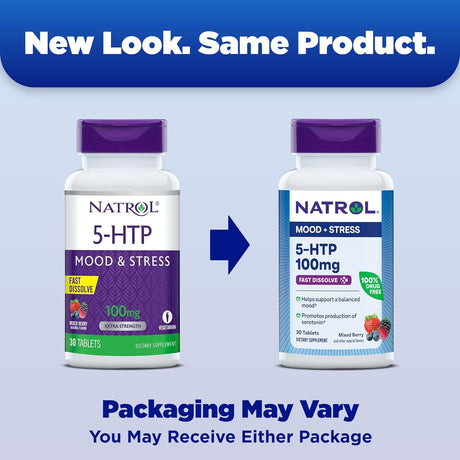 Natrol 5-HTP 100Mg, Drug-Free Dietary Supplement Helps Support Balanced Mood, 30 Mixed Berry-Flavored Fast Dissolve Tablets, 15-30 Day Supply