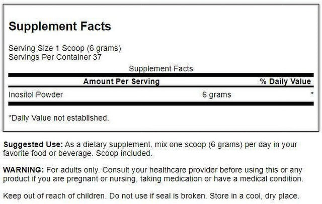 Swanson 100% Pure Inositol Powder - Natural Supplement Promoting Focus, Mental Relaxation & Mood Support - Supports Nervous System & Cellular Health - (8Oz)