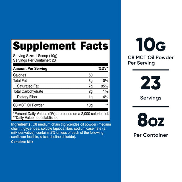 Nutricost C8 MCT Oil Powder .5LB - 95% C8 MCT Oil Powder Supplement