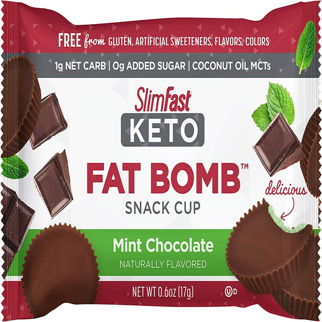 Slimfast | Low Carb Chocolate Snacks, Keto Friendly, 0G Added Sugar, 3G Fiber | Mint Chocolate Cup, 14-Count Box