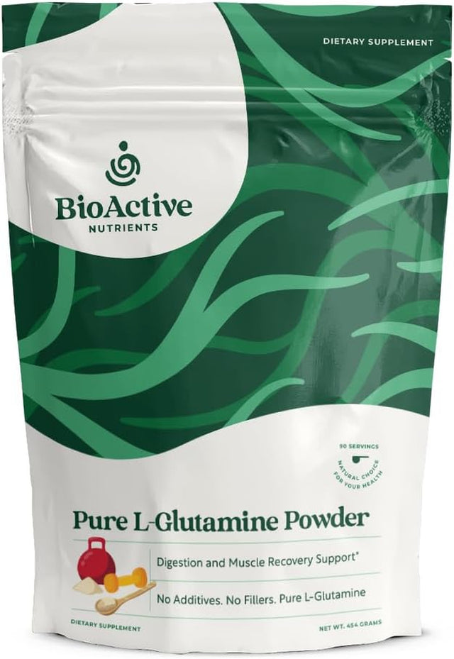 BIOACTIVE NUTRIENTS Pure L-Glutamine Powder Supplement - Optimum Gut Health and Muscle Recovery Support - Nutrition Supplements Powder - Gluten-Free - 454 G / 90 Servings