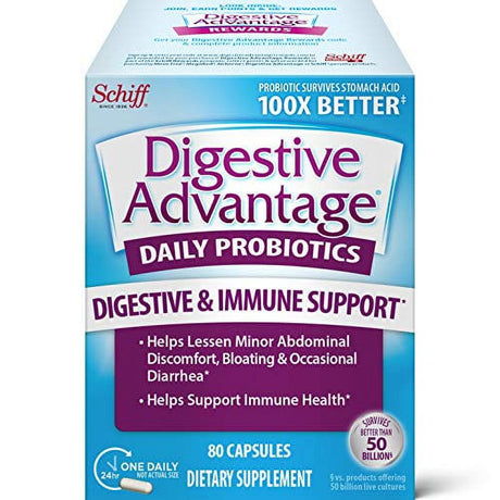 Digestive Advantage Daily Probiotic Capsules (80 Count in a Box), Helps Relieve Minor Abdominal Discomfort and Occasional Bloating, Supports Digestive and Immune Health, Cfus