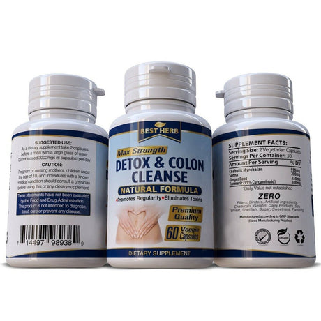 Colon Detox Cleanse Pills Lose Weight Loss Diet Slimming Fiber - 60 Capsules