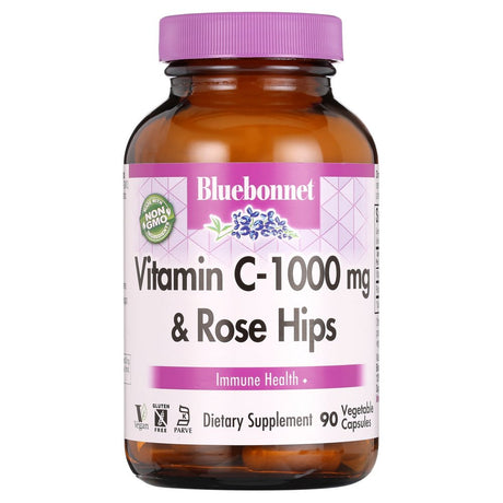 Bluebonnet Nutrition - Vitamin C-1000 Mg plus Rose Hips - 90 Vegetarian Capsules