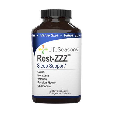 Lifeseasons - Rest-Zzz - Natural Sleep Supplement - Aids Restlessness - Maintain a Calm and Relaxed State without Feeling Groggy in the Morning - Low Dose Melatonin, Chamomile - 120 Capsules