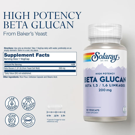 KAL Beta Glucan Supplements - Immune Support and Wellness Formula - Heart and Digestive Support with Beta Glucan Fiber from Baker'S Yeast - High Potency, 60-Day Guarantee - 30 Servings, 30 Vegcaps