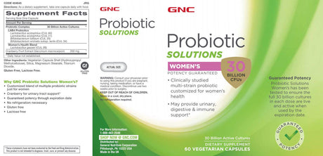 GNC Probiotic Solutions Women'S | Clinically Studied Multi-Strain for Women, Supports Digestive and Immune Health, Vegetarian | 30 Capsules