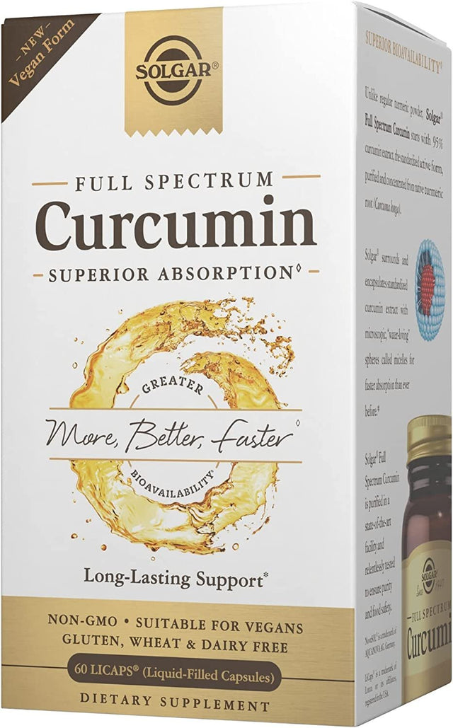 Solgar Full Spectrum Curcumin Liquid Extract, 60 Softgels - Faster Absorption - Brain, Joint & Immune Health - Long Lasting Support - Gluten Free, Non GMO, Dairy Free, Soy Free - 60 Servings