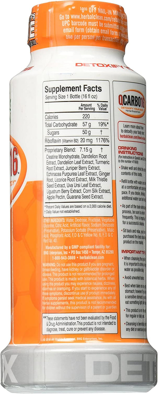 Herbal Clean Qcarrbo16 Detox, Orange, 16 Fluid Ounce