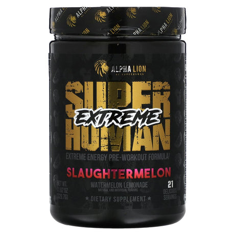 ALPHA LION Superhuman Extreme, Extreme Energy Pre-Workout Formula, Intense, Sustained Energy and Focus, Elevated Nitric Oxide, Maximum Pumps & Nutrient Delivery (21 Servings, Slaughtermelon)