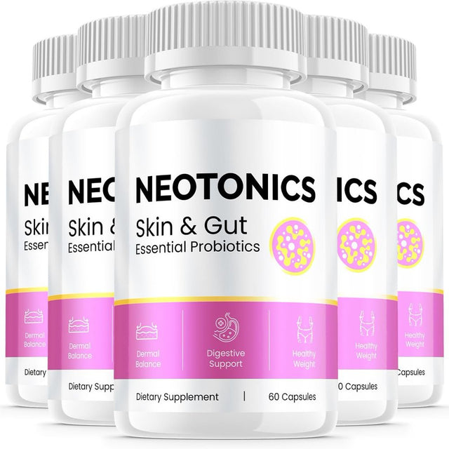 5 Pack Neotonics Skin & Gut - Official - Neotonics Advanced Formula Skincare Supplement Reviews Neo Tonics Capsules Skin and Gut Health 300 Capsules