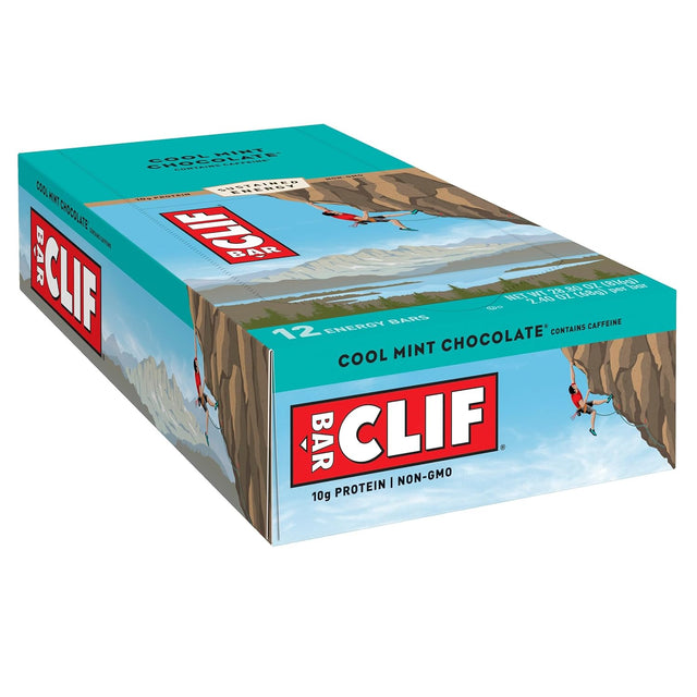 CLIF BAR - Cool Mint Chocolate with Caffeine - Made with Organic Oats - 10G Protein - Non-Gmo - Plant Based - Energy Bars - 2.4 Oz. (12 Count)