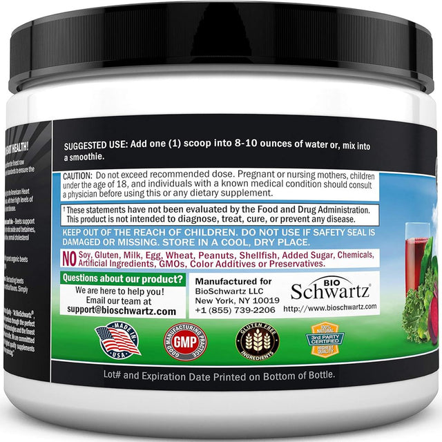 Bioschwartz Beets Superfood Powder with Vitamin C | Healthy Heart Support Supplement | 30 Servings